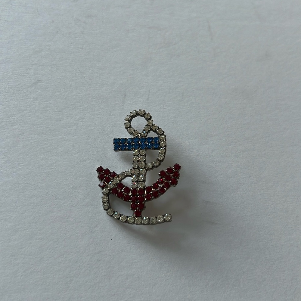 Vintage Anchor Rhinestone Brooch